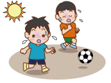 炎天下でサッカーする子供・運動・熱中症
