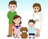幸せ家族イメージ【両親と男の子・女の子・犬】