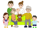 幸せ家族イメージ【両親と男の子・女の子・犬・祖父母・赤ちゃん】